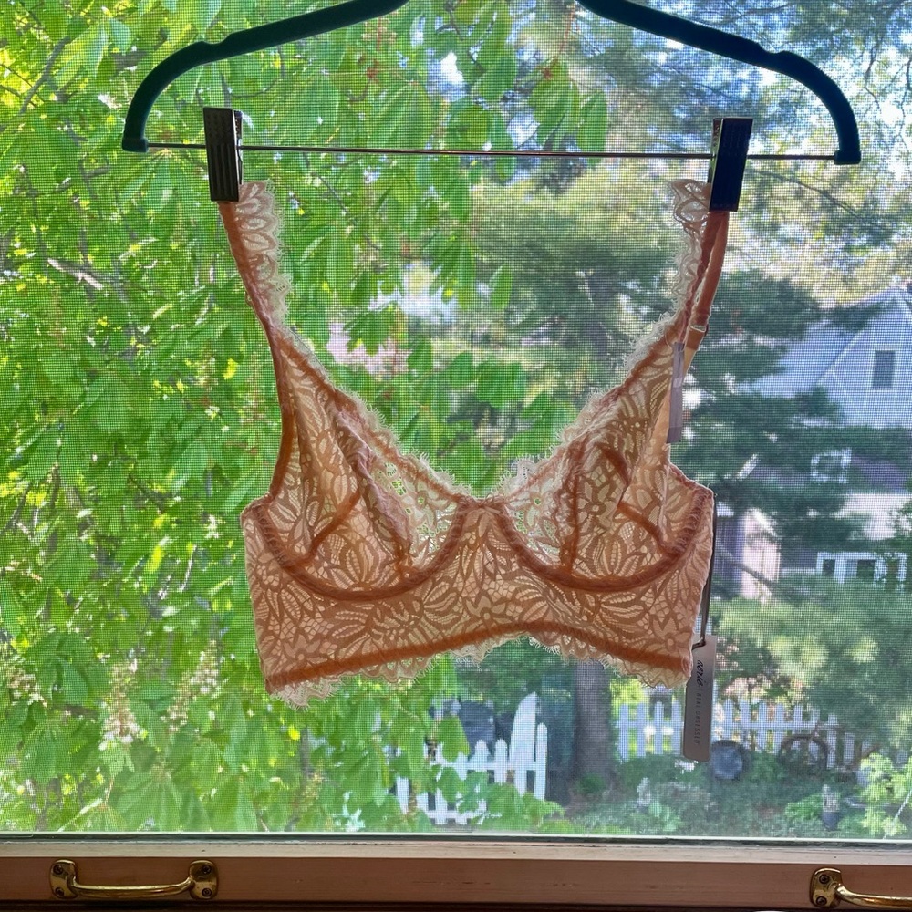 Aerie unlined, partially sheer lace longline bra.